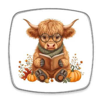 Douillet d’automne Highland Cow Reading - Magnet carré - blanc - Devant
