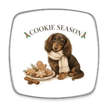 Saison des biscuits Teckel à longs cheveux Noël - Magnet carré - blanc - Devant