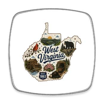 West Virginia Mountain State Vintage-Aufkleber - Viereckiger Kühlschrankmagnet - Weiß - Vorne