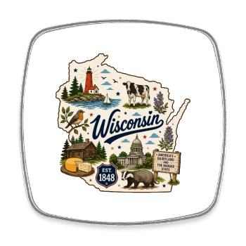Wisconsin Dairyland State Vintage-Aufkleber - Viereckiger Kühlschrankmagnet - Weiß - Vorne