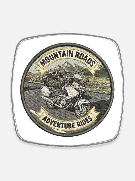 Mountain Roads: Motorcycle Adventures - Square fridge magnet - white