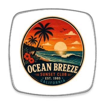 Emblème rétro Ocean Breeze Vintage Coastal Graphic - Magnet carré - blanc - Devant