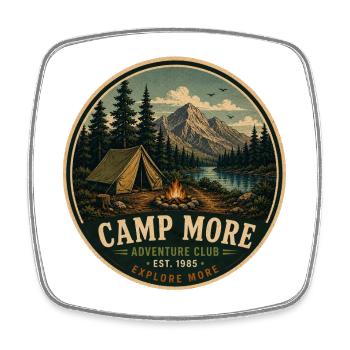 Camp More Vintage-Abenteuergrafik - Viereckiger Kühlschrankmagnet - Weiß - Vorne