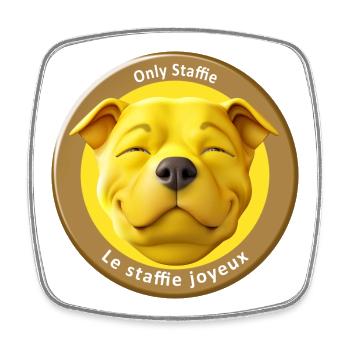 Stafficone Badge joyeux - 053i - Magnet carré - blanc - Devant