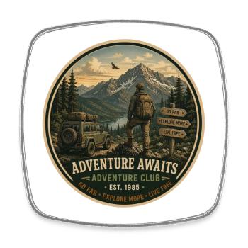 Abenteuer erwartet Vintage-Abenteuer-Grafik - Viereckiger Kühlschrankmagnet - Weiß - Vorne