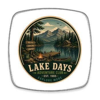 Lake Days Vintage Adventure Graphic - Square fridge magnet - white - Front