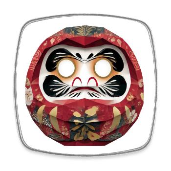 Blumenkreis-Daruma im Feststil Daruma Origami - Viereckiger Kühlschrankmagnet - Weiß - Vorne