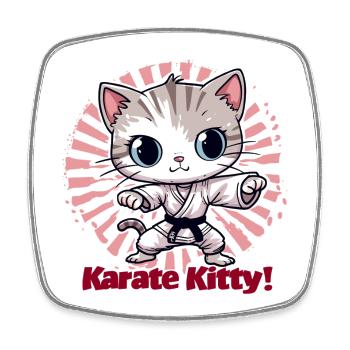 Karate Kitty - Square fridge magnet - white - Front