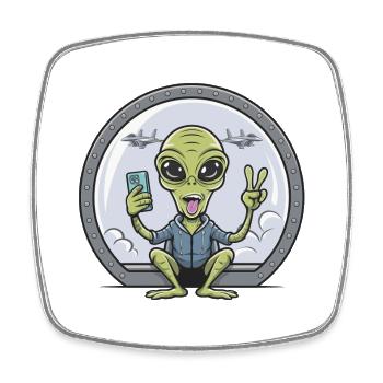 Alien Selfie With Fighter Jets - Square fridge magnet - white - Front