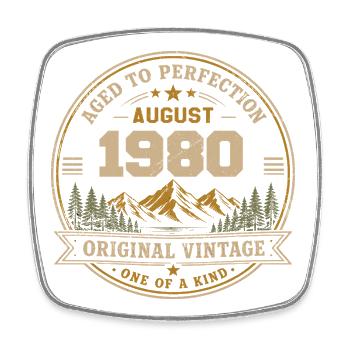 August 1980 Original Geburtstag Vintage Mountain - Viereckiger Kühlschrankmagnet - Weiß - Vorne