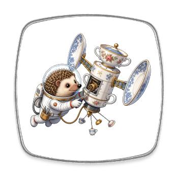 Igel Astronaut repariert Teetassen Satellit im All - Viereckiger Kühlschrankmagnet - Weiß - Vorne