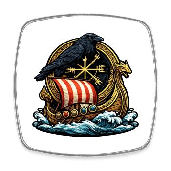 Rabenruder Viking-Schiff Emblem - Viereckiger Kühlschrankmagnet - Weiß - Vorne