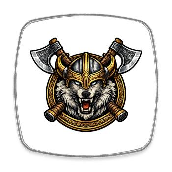 Wiking-Wolfshelm Emblem - Viereckiger Kühlschrankmagnet - Weiß - Vorne