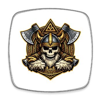Vikingischer Schädel mit Goldhelm und Äxten - Viereckiger Kühlschrankmagnet - Weiß - Vorne