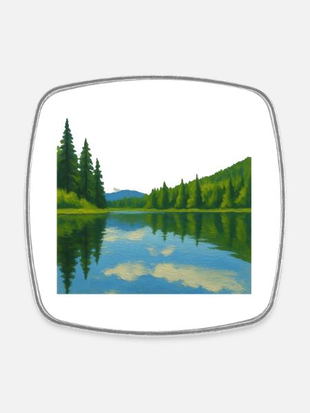 Forest reflections on a peaceful lake - Square fridge magnet - white