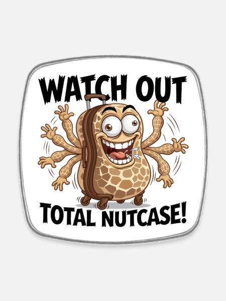 Watch Out Total Nutcase! - Square fridge magnet - white