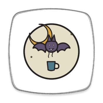 Night Flyer Bat with Tea Cup - Square fridge magnet - white - Front