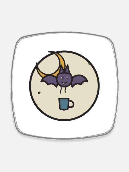Night Flyer Bat with Tea Cup - Square fridge magnet - white