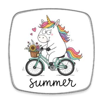 Einhorn auf dem Fahrrad - Viereckiger Kühlschrankmagnet - Weiß - Vorne