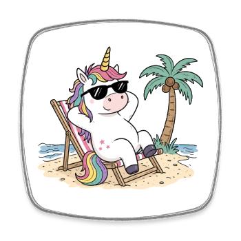 Einhorn am Strand - Viereckiger Kühlschrankmagnet - Weiß - Vorne
