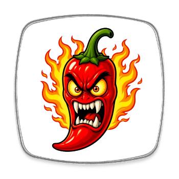 Wütende Chili Schote – Feuer Scharfes Cartoon Desi - Viereckiger Kühlschrankmagnet - Weiß - Vorne