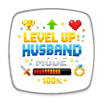 Level Up Husband Mode Gamer Ehemann Retro JGA - Viereckiger Kühlschrankmagnet - Weiß - Vorne