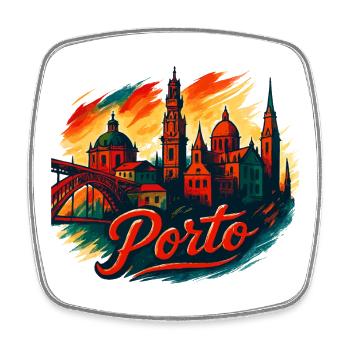 Porto Skyline Modern – Epische Stadtsilhouette - Viereckiger Kühlschrankmagnet - Weiß - Vorne