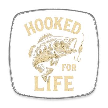 Angler T-Shirt Hooked for Life – Fisch am Haken - Viereckiger Kühlschrankmagnet - Weiß - Vorne