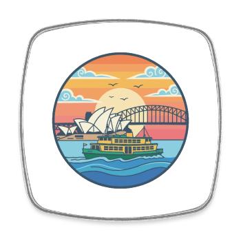 Aufkleber des Sydney Opernhauses und der Hafenbrücke - Viereckiger Kühlschrankmagnet - Weiß - Vorne