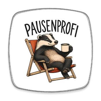 Pausenprofi Badger mit Kaffee - Viereckiger Kühlschrankmagnet - Weiß - Vorne