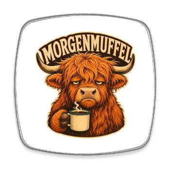 Morgenmuffel Kuh mit Kaffee - Viereckiger Kühlschrankmagnet - Weiß - Vorne