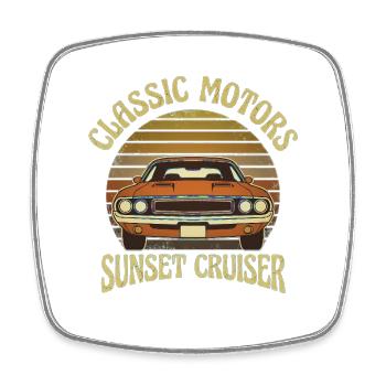 Sunset Cruiser: Klassisches Retro-Auto - Viereckiger Kühlschrankmagnet - Weiß - Vorne