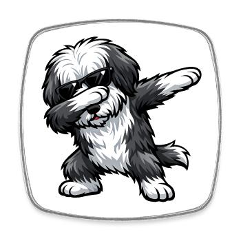 Dabbing Bearded Collie - Viereckiger Kühlschrankmagnet - Weiß - Vorne