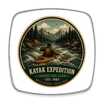 Kayak Expedition Vintage-Abenteuergrafik - Viereckiger Kühlschrankmagnet - Weiß - Vorne
