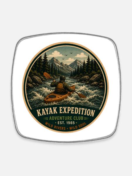 Kayak Expedition Vintage Adventure Graphic - Square fridge magnet - white