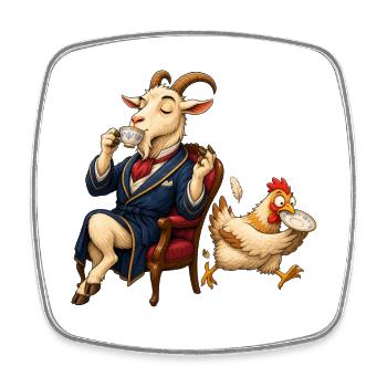 Ziege als Gentleman bei Tee mit hektischem Huhn - Viereckiger Kühlschrankmagnet - Weiß - Vorne