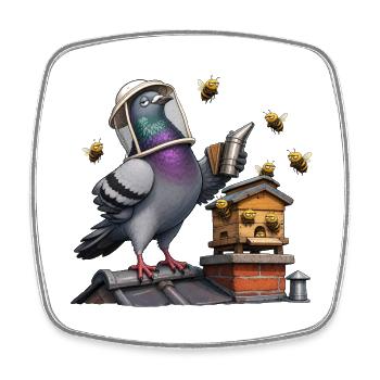 Pigeon as beekeeper at the beehive on the roof - Square fridge magnet - white - Front
