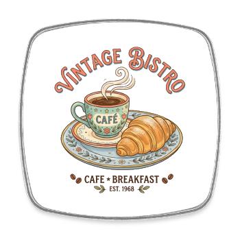 Vintage Bistro Kaffee Illustration - Viereckiger Kühlschrankmagnet - Weiß - Vorne