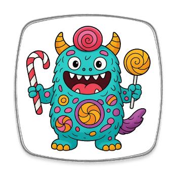 Niedliches Suessigkeiten Monster - Viereckiger Kühlschrankmagnet - Weiß - Vorne