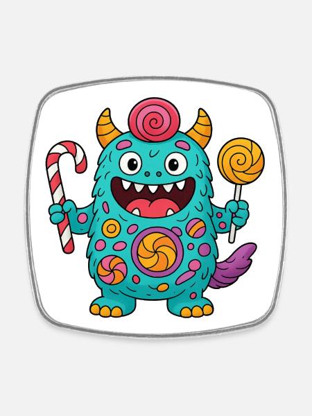 Cute Candy Monster - Square fridge magnet - white