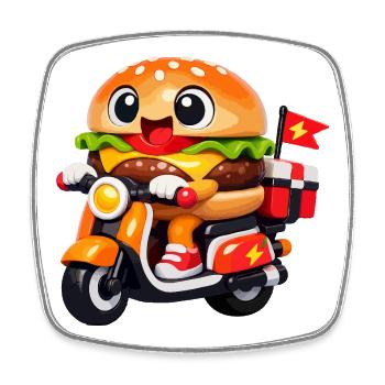 Kawaii Burger auf dem Motorrad - Viereckiger Kühlschrankmagnet - Weiß - Vorne