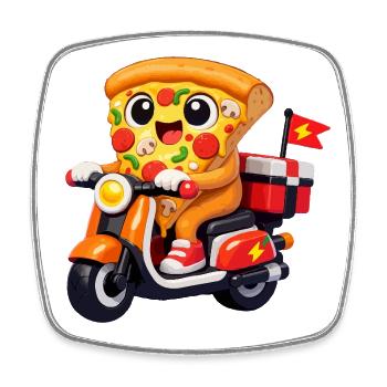 Pizza Hero auf Lieferfahrrad - Viereckiger Kühlschrankmagnet - Weiß - Vorne