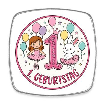 Erstes Geburtstag: Glitzer Hase Ballons - Viereckiger Kühlschrankmagnet - Weiß - Vorne