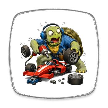 Schildkröte als Rennwagen-Mechaniker Boxenstopp - Viereckiger Kühlschrankmagnet - Weiß - Vorne