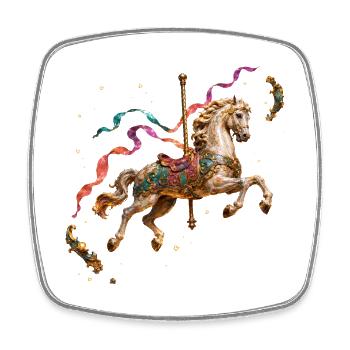 Goldene Karussellpferd und Feenbänder - Viereckiger Kühlschrankmagnet - Weiß - Vorne