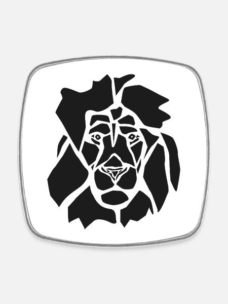 Black Graphic Lion – Geometric Portrait - Square fridge magnet - white
