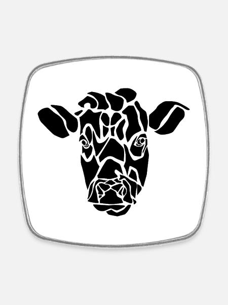 Black Graphic Cow – Geometric Portrait - Square fridge magnet - white