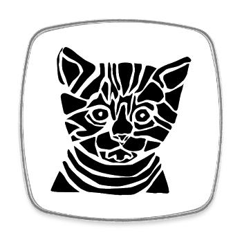 Schwarze Grafikkatze – Geometrisches Porträt - Viereckiger Kühlschrankmagnet - Weiß - Vorne