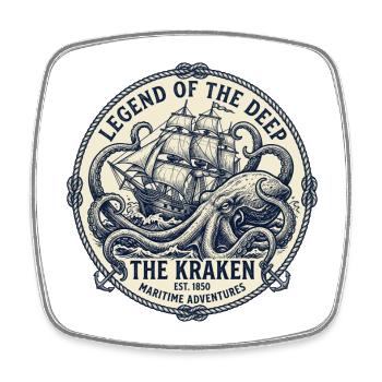 Vintage Kraken Sea Monster Emblem Maritime Ship - Viereckiger Kühlschrankmagnet - Weiß - Vorne