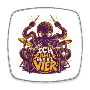 Ich zähle nur bis vier – Drummer Oktopus - Viereckiger Kühlschrankmagnet - Weiß - Vorne